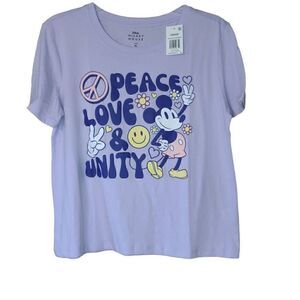 Disney Juniors' Mickey Mouse Peace Shrunken Skimmer Graphic T-Shirt Lavender XL